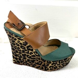 Nine West Teal/Camel Animal Print Wedge